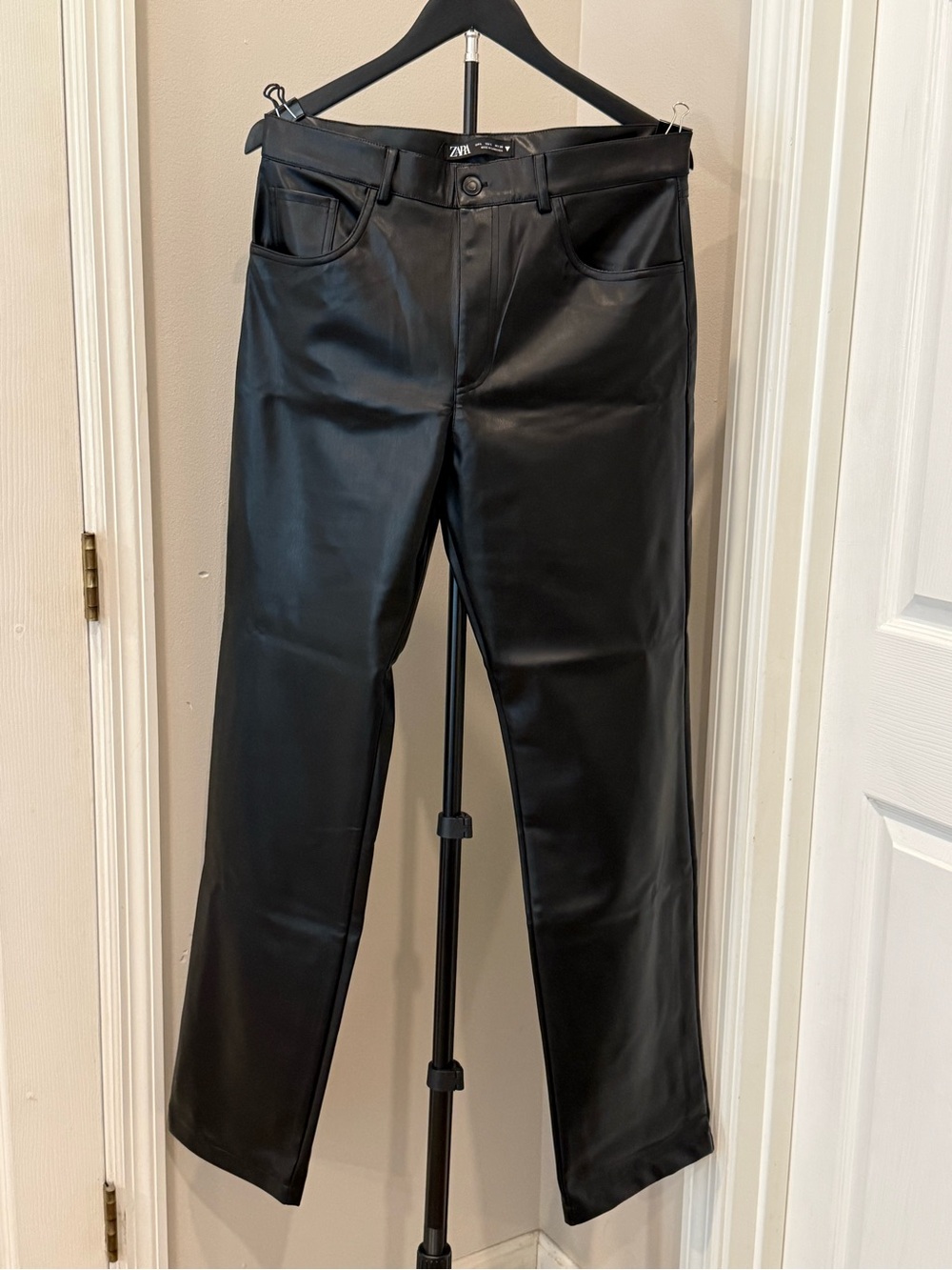 Zara Women’s Black Faux Leather Straight Jeans NWT